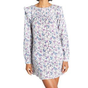Modcloth womens dress size M white floral prairie doll mini shift long sleeve